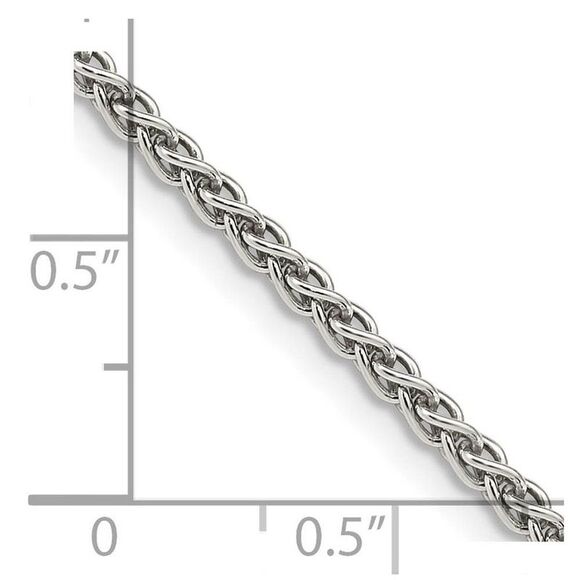 2.5mm Rhodium Sterling Silver Solid Round Spiga Chain Necklace, 16 In - Picture 3 of 6